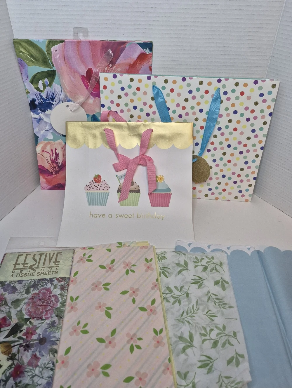 Floral Gift Bags and Tissue Wrapping Lot for Any Occaision and one Birthday
